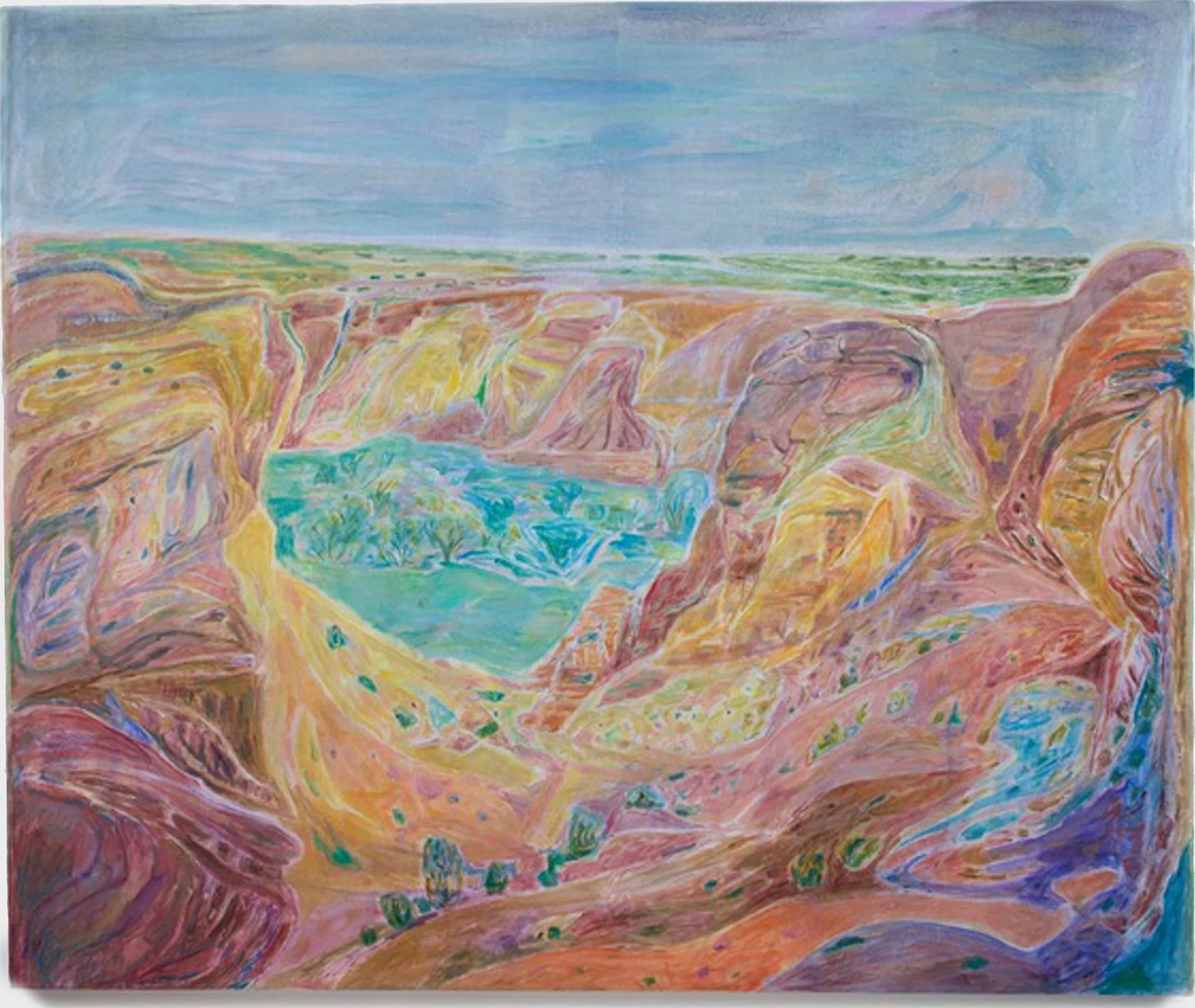 Canyon de Chelly: a canyon bowl of rose and gold rock around a turquoise pool