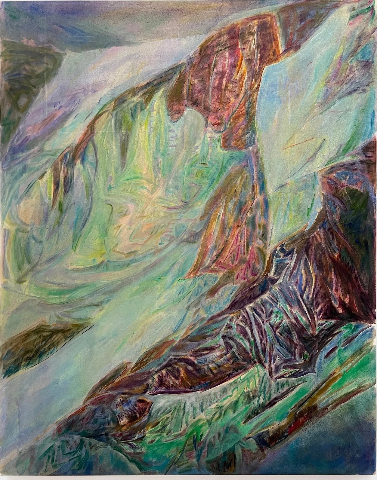 Glacier 3000: a steep glacier and rock face in white, green and rust