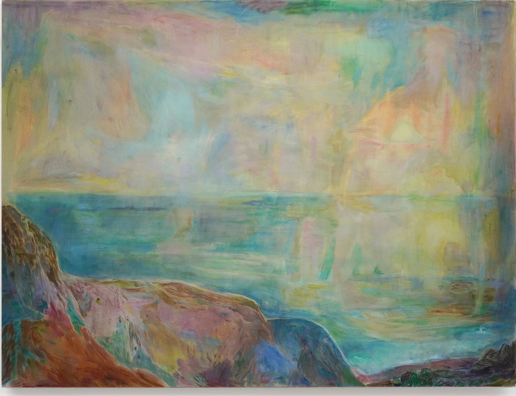 Malibu Sunset: a hazy Pacific coastline in soft yellow, blue and rose