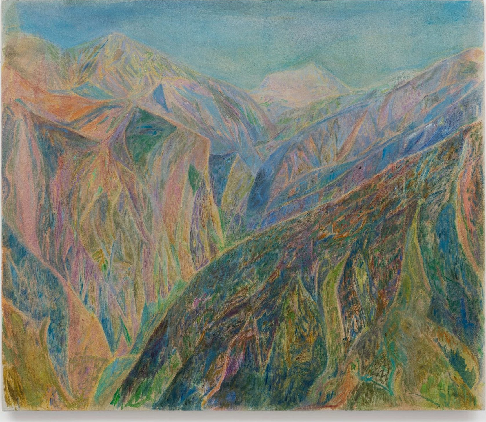 Nanda Devi: Himalayan ridges and valleys in pastel violet, green and rose